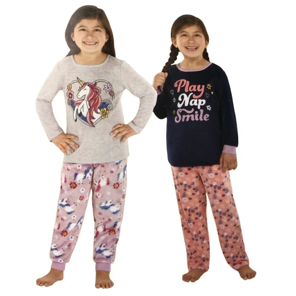 Member's Mark Girl's 2 Long‎ Sleeve & 2 Pants 4-Piece Fleece Pajama Set 3T NWT